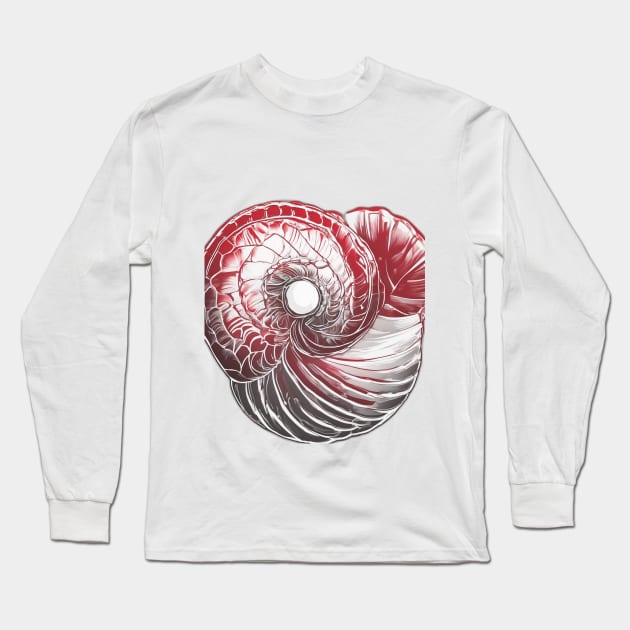 Mesmerizing Red Nautilus Shell Illustration No. 759 Long Sleeve T-Shirt by cornelliusy